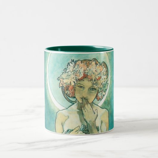 Alphonse Mucha Moonlight Clair De Lune Art Nouveau Zweifarbige Tasse (Mittel)