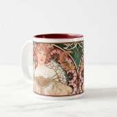 Alphonse Mucha Nouveau Lady Coffee Tasse in Pinks (Vorderseite Links)