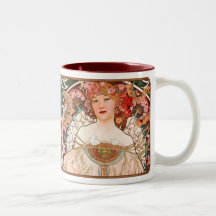 Alphonse Mucha Nouveau Lady Coffee Tasse in Pinks