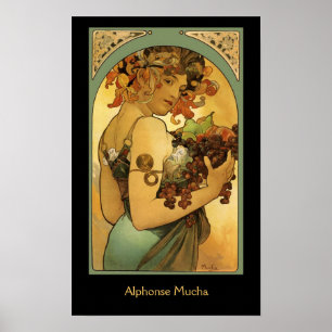 Alphonse Mucha Obstmalerei auf schwarz Poster