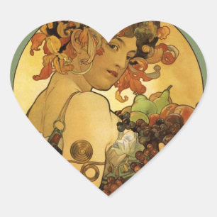 Alphonse Mucha Obstmalerei Herz-Aufkleber