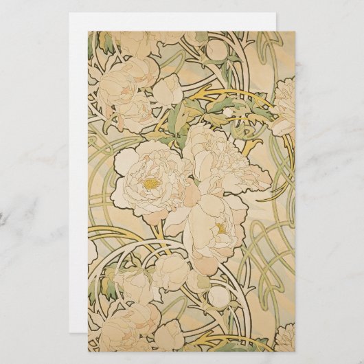 Alphonse Mucha Peonies Peony Rose Fawn 1897 Briefpapier (Vorne/Hinten)