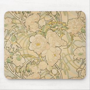 Alphonse Mucha Peonies Peony Rose Fawn 1897 Mousepad