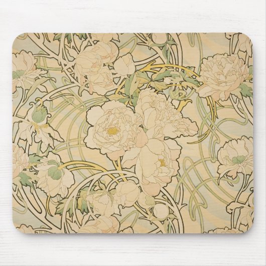 Alphonse Mucha Peonies Peony Rose Fawn 1897 Mousepad (Vorne)