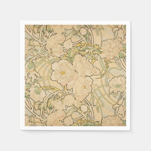 Alphonse Mucha Peonies Peony Rose Fawn 1897 Serviette (Vorderseite)