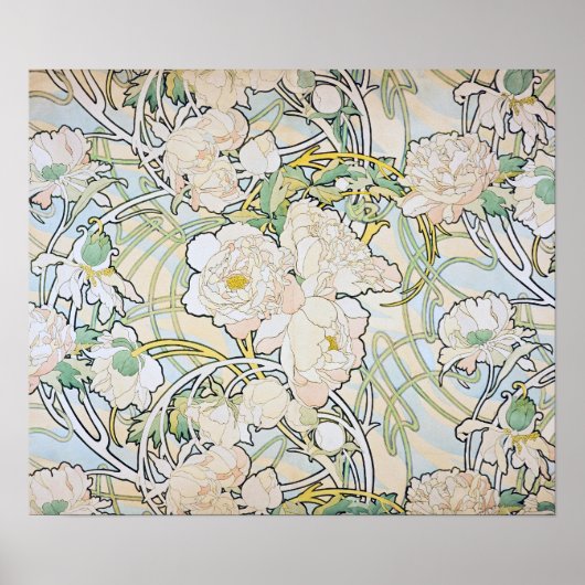 Alphonse Mucha Peonies Poster (Vorne)