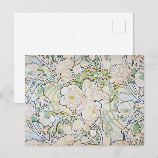 Alphonse Mucha Peonies Postkarte (Vorne/Hinten)