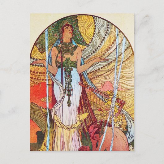 Alphonse Mucha Pfau Kunst Postkarte (Vorderseite)
