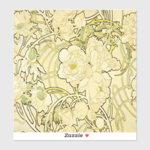 Alphonse Mucha Pfingstrosen Art Nouveau Blumenmust Aufkleber