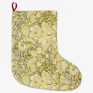 Alphonse Mucha Pfingstrosen Art Nouveau Blumenmust Großer Weihnachtsstrumpf