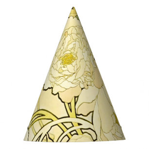 Alphonse Mucha Pfingstrosen Art Nouveau Blumenmust Partyhütchen
