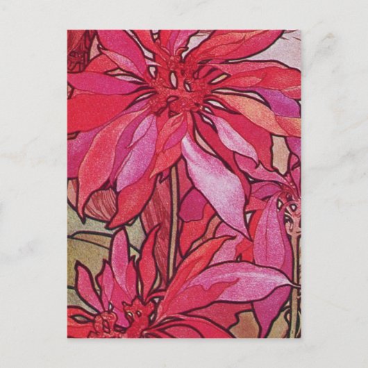 Alphonse Mucha Poinsettias Christmas Postcards Feiertagspostkarte (Vorderseite)