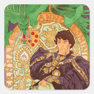 Alphonse Mucha Prince und Dragon Quadratischer Aufkleber
