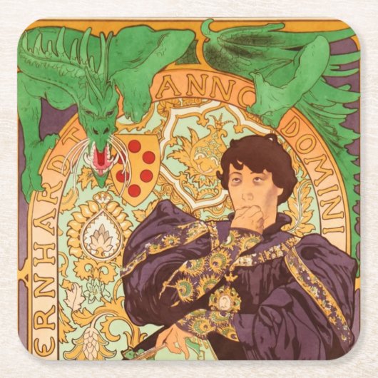 Alphonse Mucha Prince und Dragon Rechteckiger Pappuntersetzer (Vorderseite)