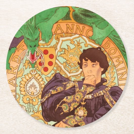 Alphonse Mucha Prince und Dragon Runder Pappuntersetzer (Vorderseite)