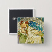 Alphonse Mucha Princess Hyacinth Art Nouveau Button (Vorne & Hinten)