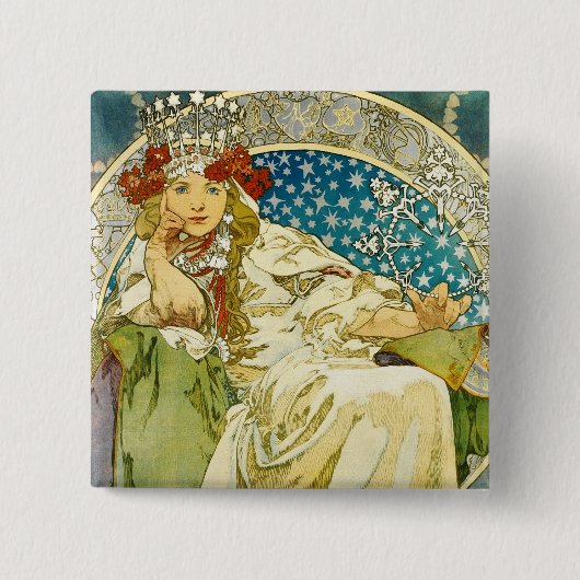 Alphonse Mucha Princess Hyacinth Art Nouveau Button (Vorderseite)