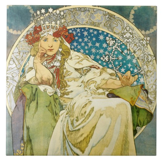 Alphonse Mucha Princess Hyacinth Art Nouveau Fliese (Vorderseite)