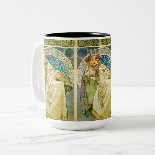 Alphonse Mucha Princess Hyacinth Art Nouveau Zweifarbige Tasse (Vorderseite Links)