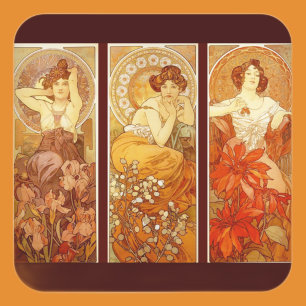 Alphonse Mucha Quadratischer Aufkleber