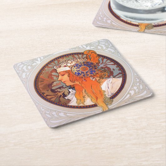 Alphonse Mucha Rechteckiger Pappuntersetzer (angewinkelt)