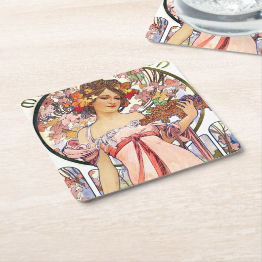 Alphonse Mucha Rechteckiger Pappuntersetzer (angewinkelt)