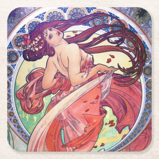 Alphonse Mucha Rechteckiger Pappuntersetzer (Vorderseite)