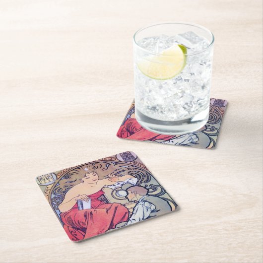 Alphonse Mucha Rechteckiger Pappuntersetzer (Vor Ort)