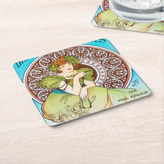 Alphonse Mucha Rechteckiger Pappuntersetzer (angewinkelt)