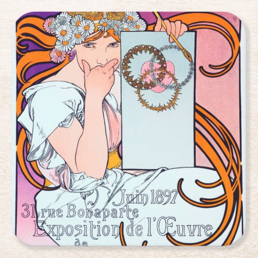 Alphonse Mucha Rechteckiger Pappuntersetzer (Vorderseite)