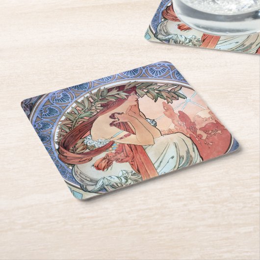 Alphonse Mucha Rechteckiger Pappuntersetzer (angewinkelt)