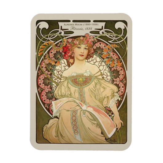 Alphonse Mucha Rêverie Daydream CC0878 Art Nouveau Magnet (Vertikal)