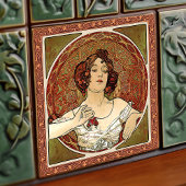 Alphonse Mucha "Ruby" Vintager Jugendstil Fliese