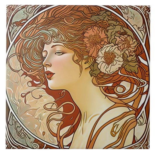 Alphonse Mucha Sarah Bernhardt Art Nouveau Keramik Fliese (Vorderseite)