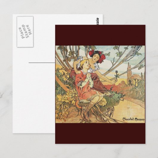 Alphonse-Mucha-Schokoladenmassage Postkarte (Vorne/Hinten)