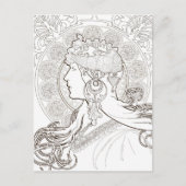 ALphonse Mucha Schwarz-Weiß zeichnend Postkarte (Vorderseite)
