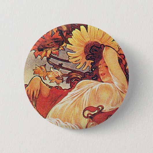 Alphonse Mucha Sonnenblume Button (Vorderseite)