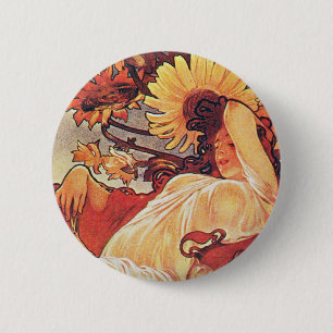 Alphonse Mucha Sonnenblume Button
