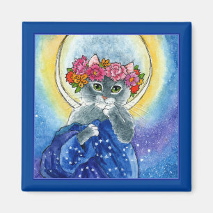 Alphonse Mucha spoof Cat Blume Mond Magnet
