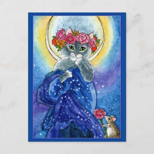Alphonse Mucha spoof cute cat Moon postcard Postkarte (Vorderseite)