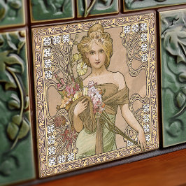 Alphonse Mucha Spring 4Seasons Jugendstil Vintag Fliese