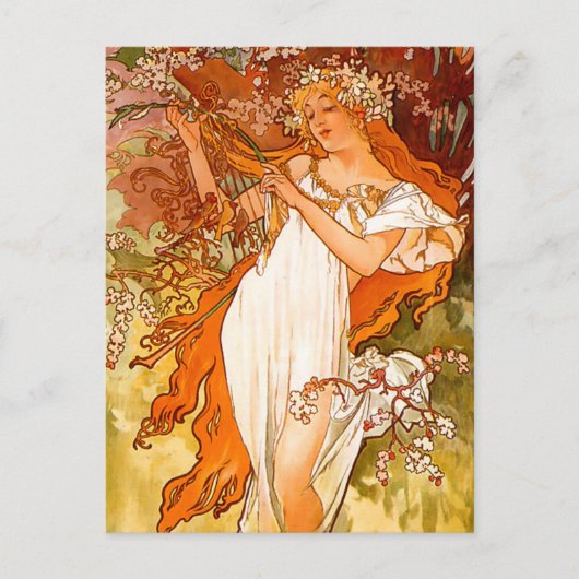 Alphonse Mucha Spring Feiertagspostkarte (Vorderseite)