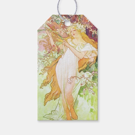 Alphonse Mucha Spring Floral Vintag Jugendstil Geschenkanhänger (Vorderseite)