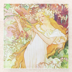 Alphonse Mucha Spring Floral Vintag Jugendstil Glasuntersetzer