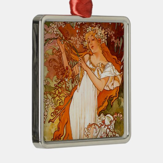 Alphonse Mucha Spring Ornament Aus Metall (Rechts)