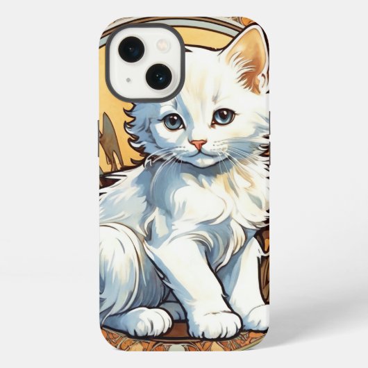 Alphonse Mucha Stil Katze iPhone Hülle (Rückseite)