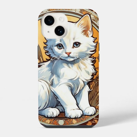 Alphonse Mucha Stil Katze iPhone Hülle (Rückseite)