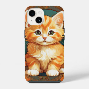 Alphonse Mucha Stil Orange Katze iPhone 14 Hülle