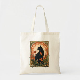 Alphonse Mucha Stil Schwarze Katze Art Nouveau Tragetasche