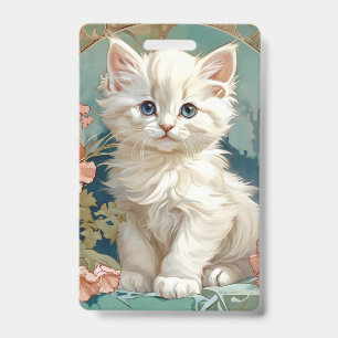 Alphonse Mucha Stil Weiße Katze Ausweis
